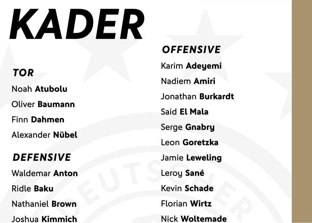 जर्मनी का नवंबर अंतर्राष्ट्रीय प्रतियोगिता रोस्टर जारी किया गया है: विर्ट्ज़ सूची में है, और किशोर मराट चयनित होने वाले पहले व्यक्ति हैं